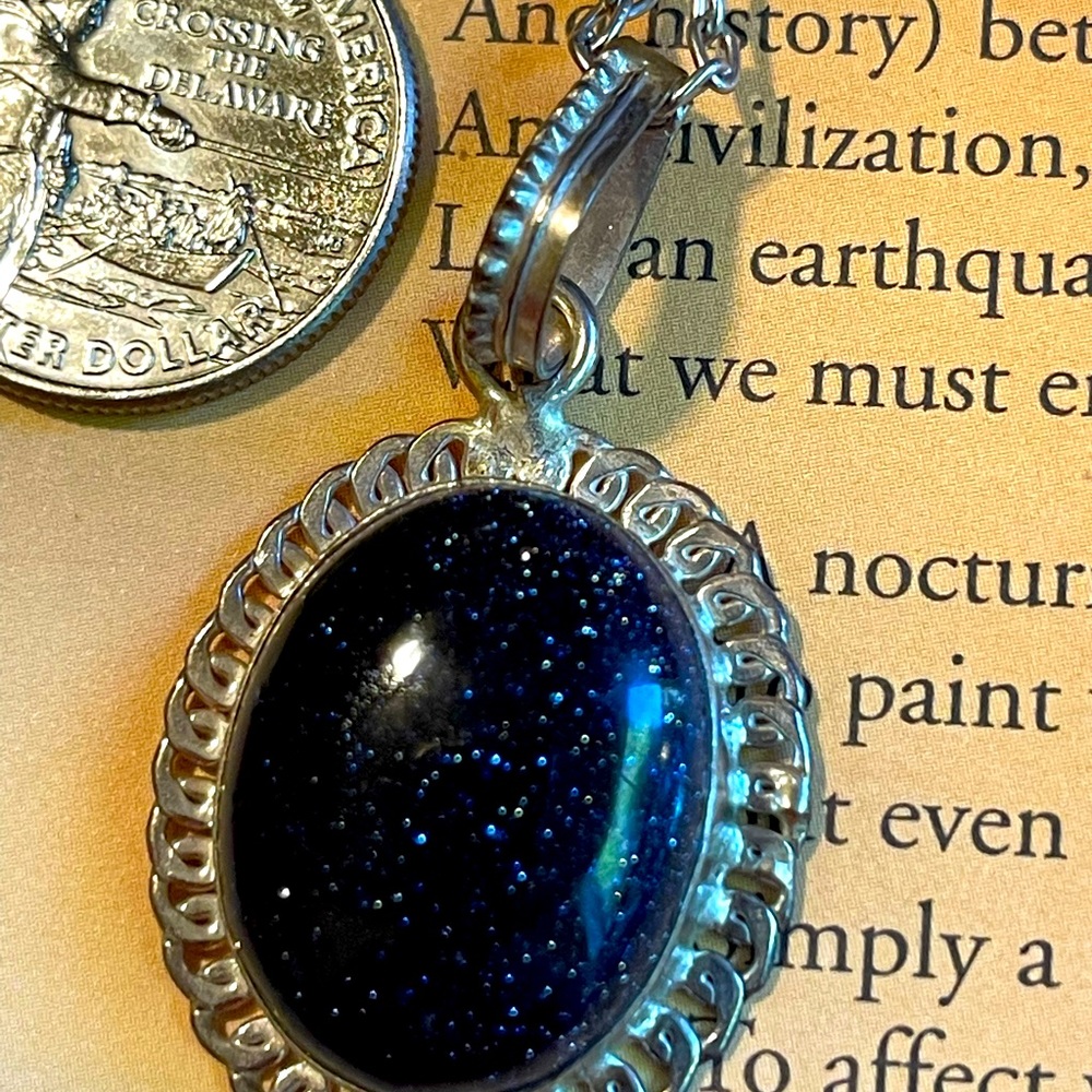 Blue gold stone glittery Artisan Necklace India Vintage sandstone